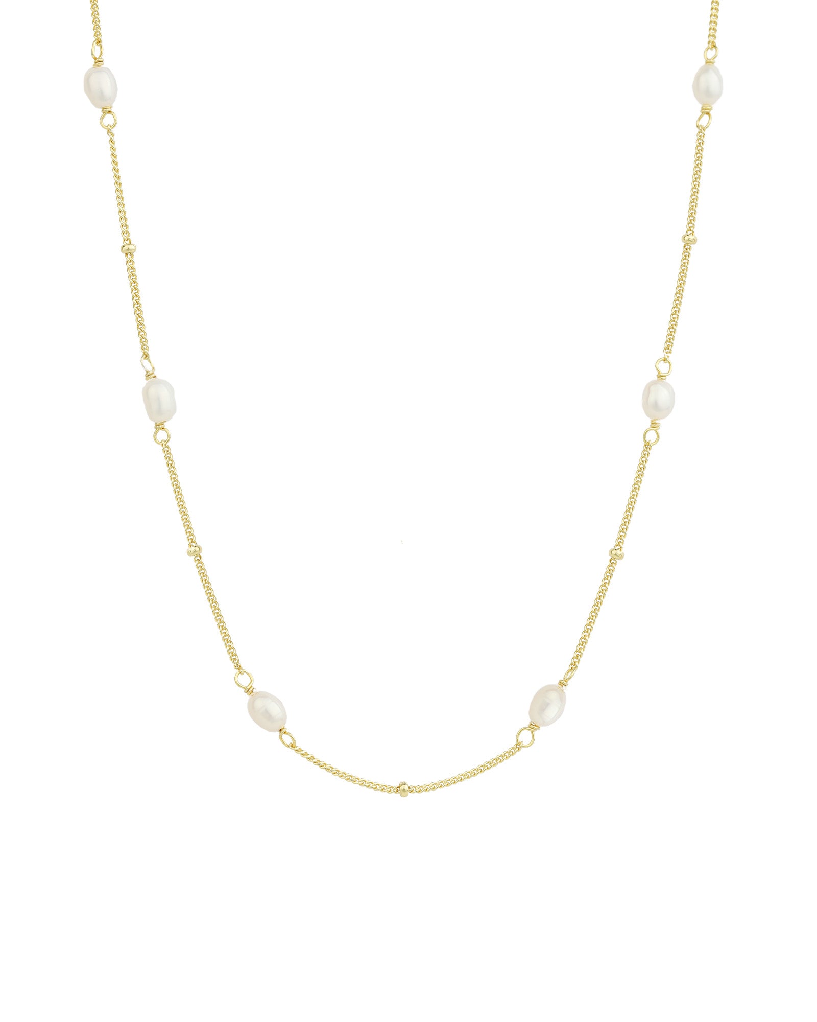 Quiet Icon-Oval Pearl Station Necklace-Necklaces-14k Gold Vermeil, White Pearl-Blue Ruby Jewellery-Vancouver Canada