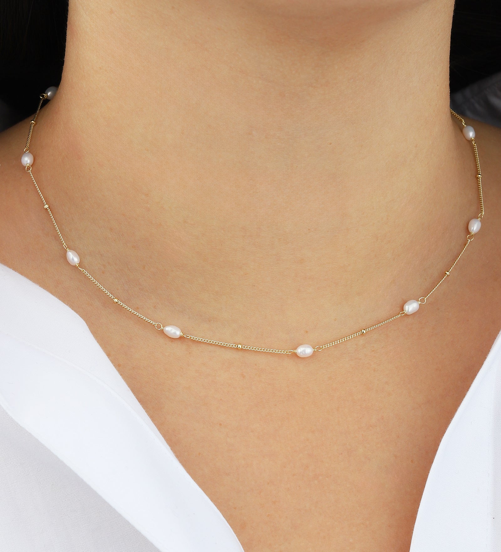 Quiet Icon-Oval Pearl Station Necklace-Necklaces-Blue Ruby Jewellery-Vancouver Canada