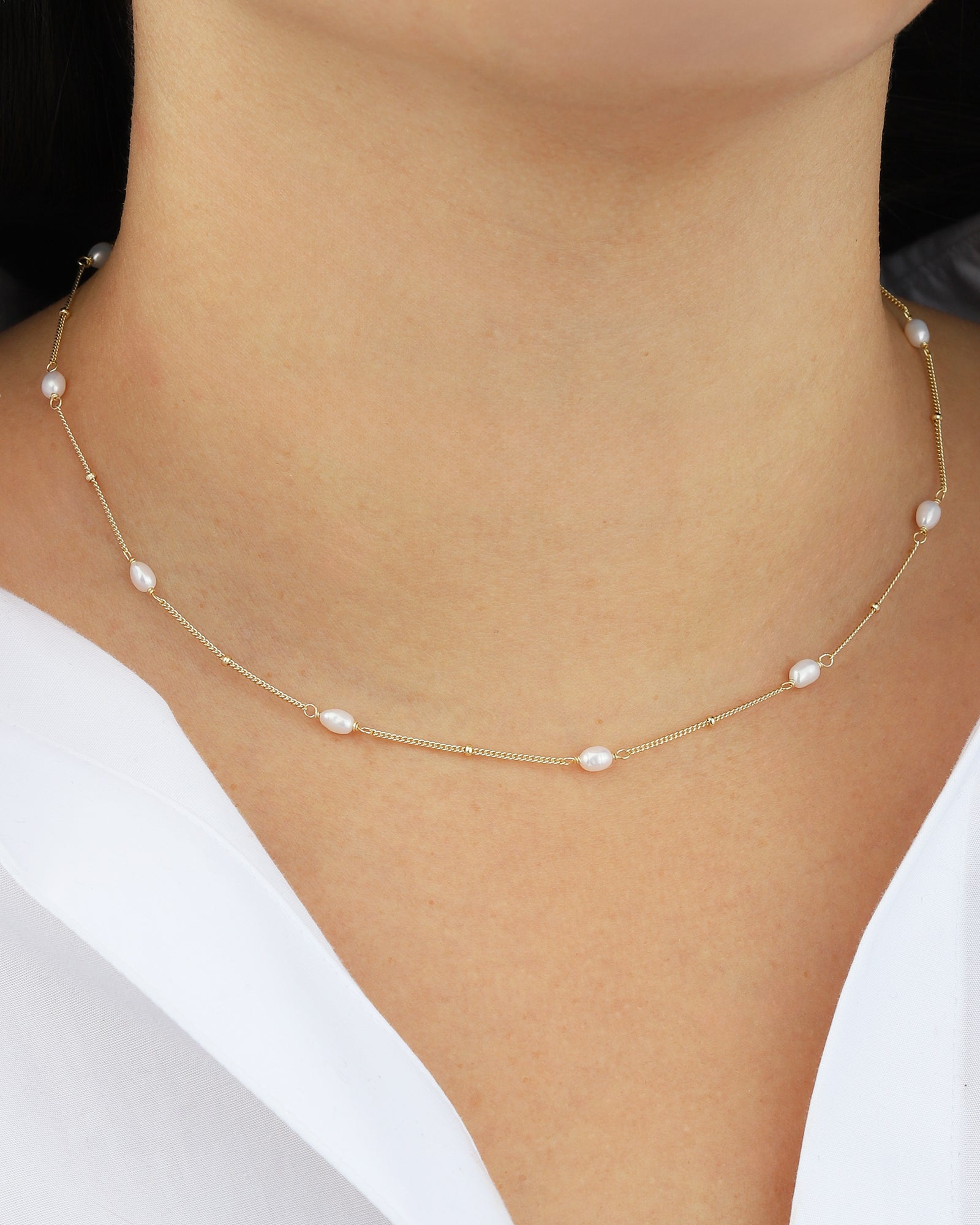 Quiet Icon-Oval Pearl Station Necklace-Necklaces-Blue Ruby Jewellery-Vancouver Canada