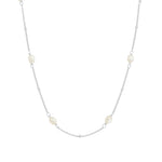 Quiet Icon-Oval Pearl Station Necklace-Necklaces-Rhodium Plated Sterling Silver, White Pearl-Blue Ruby Jewellery-Vancouver Canada