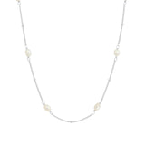 Quiet Icon-Oval Pearl Station Necklace-Necklaces-Rhodium Plated Sterling Silver, White Pearl-Blue Ruby Jewellery-Vancouver Canada