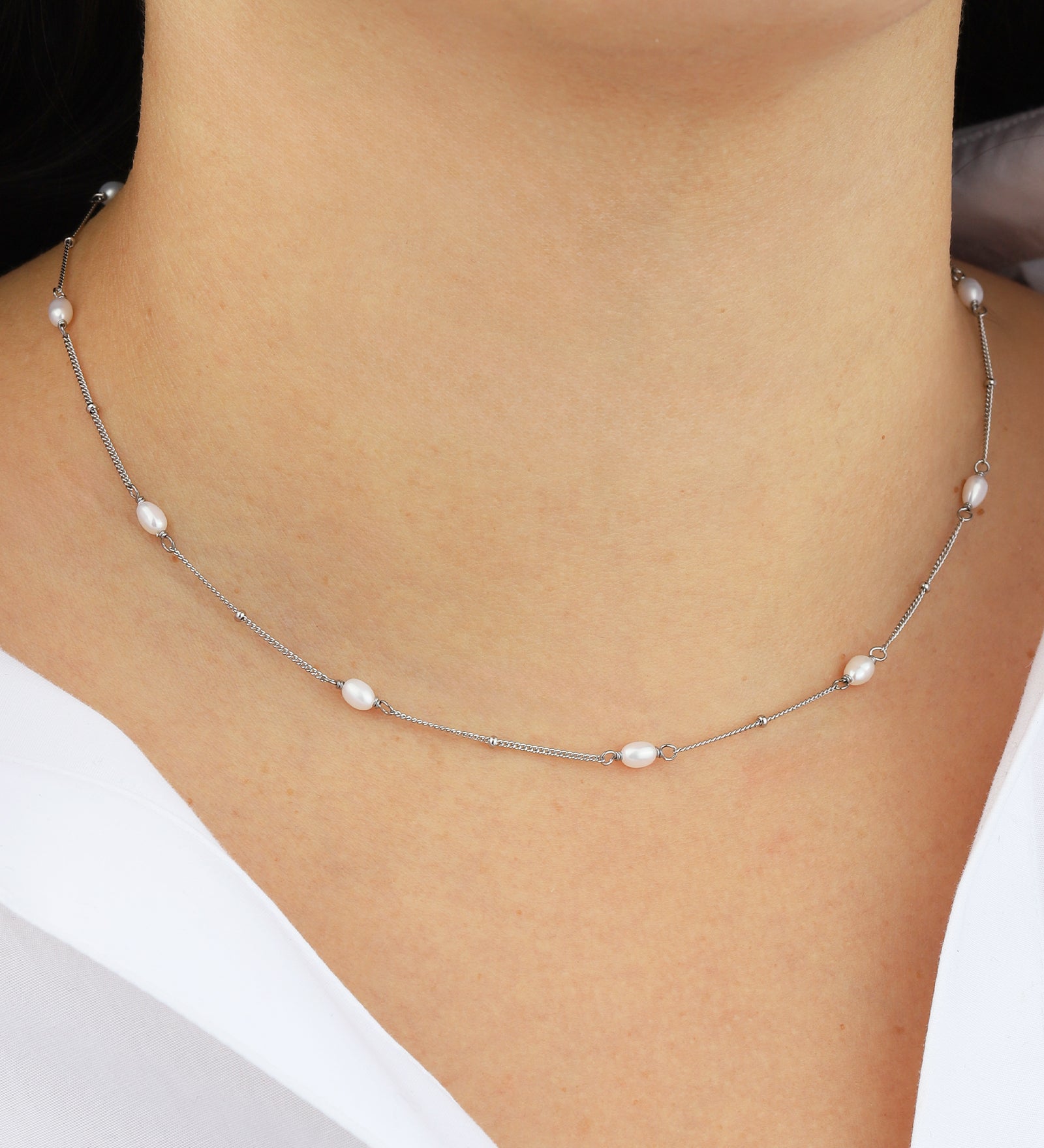 Quiet Icon-Oval Pearl Station Necklace-Necklaces-Blue Ruby Jewellery-Vancouver Canada
