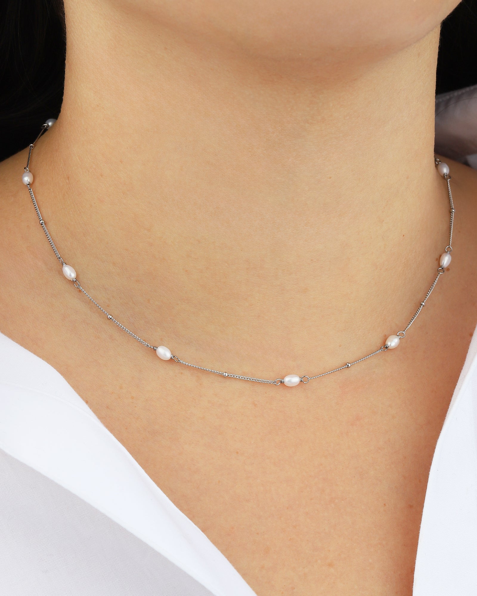 Quiet Icon-Oval Pearl Station Necklace-Necklaces-Blue Ruby Jewellery-Vancouver Canada