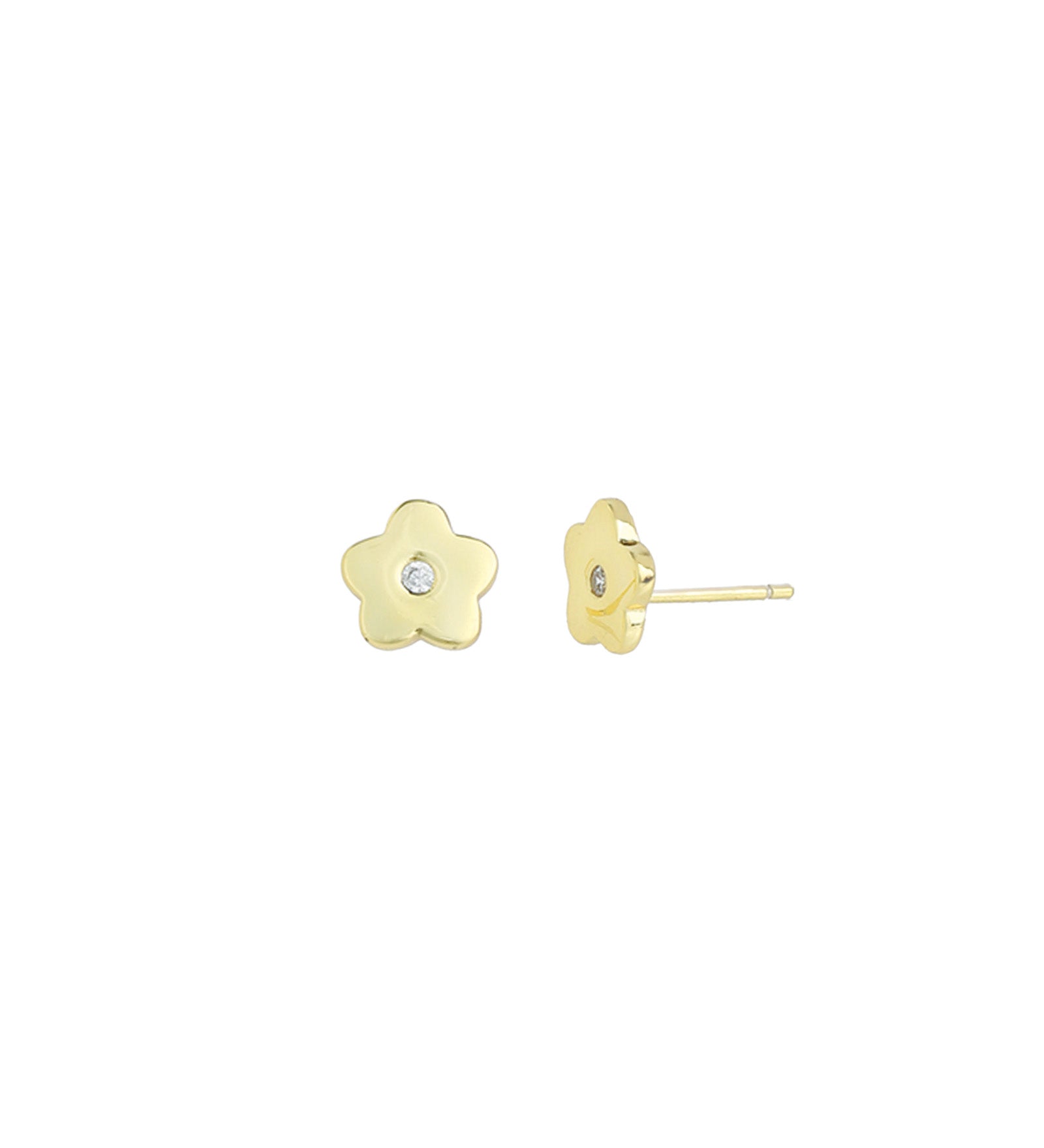 Quiet Icon-Round Flower Petal Stud-Earrings-14k Gold Vermeil, Cubic Zirconia-Blue Ruby Jewellery-Vancouver Canada