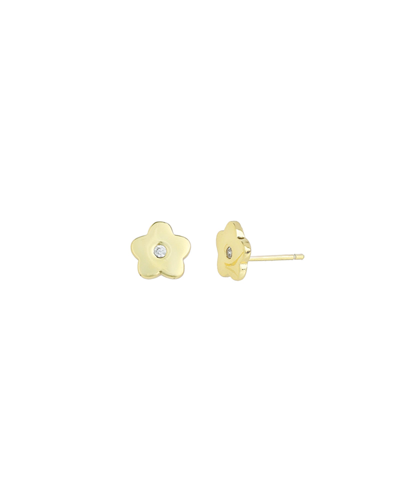 Quiet Icon-Round Flower Petal Stud-Earrings-14k Gold Vermeil, Cubic Zirconia-Blue Ruby Jewellery-Vancouver Canada
