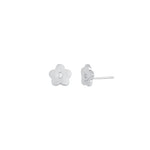 Quiet Icon-Round Flower Petal Studs-Earrings-Rhodium Plated Sterling Silver, Cubic Zirconia-Blue Ruby Jewellery-Vancouver Canada