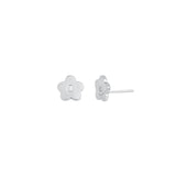 Quiet Icon-Round Flower Petal Studs-Earrings-Rhodium Plated Sterling Silver, Cubic Zirconia-Blue Ruby Jewellery-Vancouver Canada