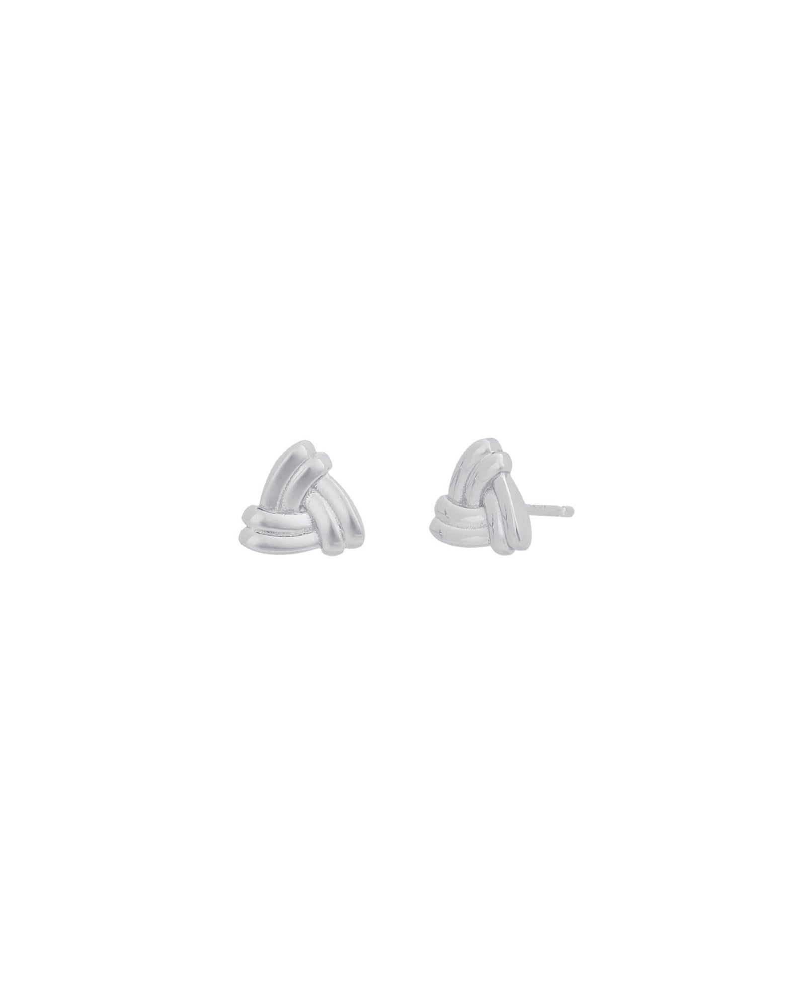 Quiet Icon-Triangle Knot Stud-Earrings-Rhodium Plated Sterling Silver-Blue Ruby Jewellery-Vancouver Canada