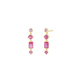 Quiet Icon-Four Stone Drop Earrings-Earrings-14k Gold Vermeil, Pink Tourmaline-Blue Ruby Jewellery-Vancouver Canada