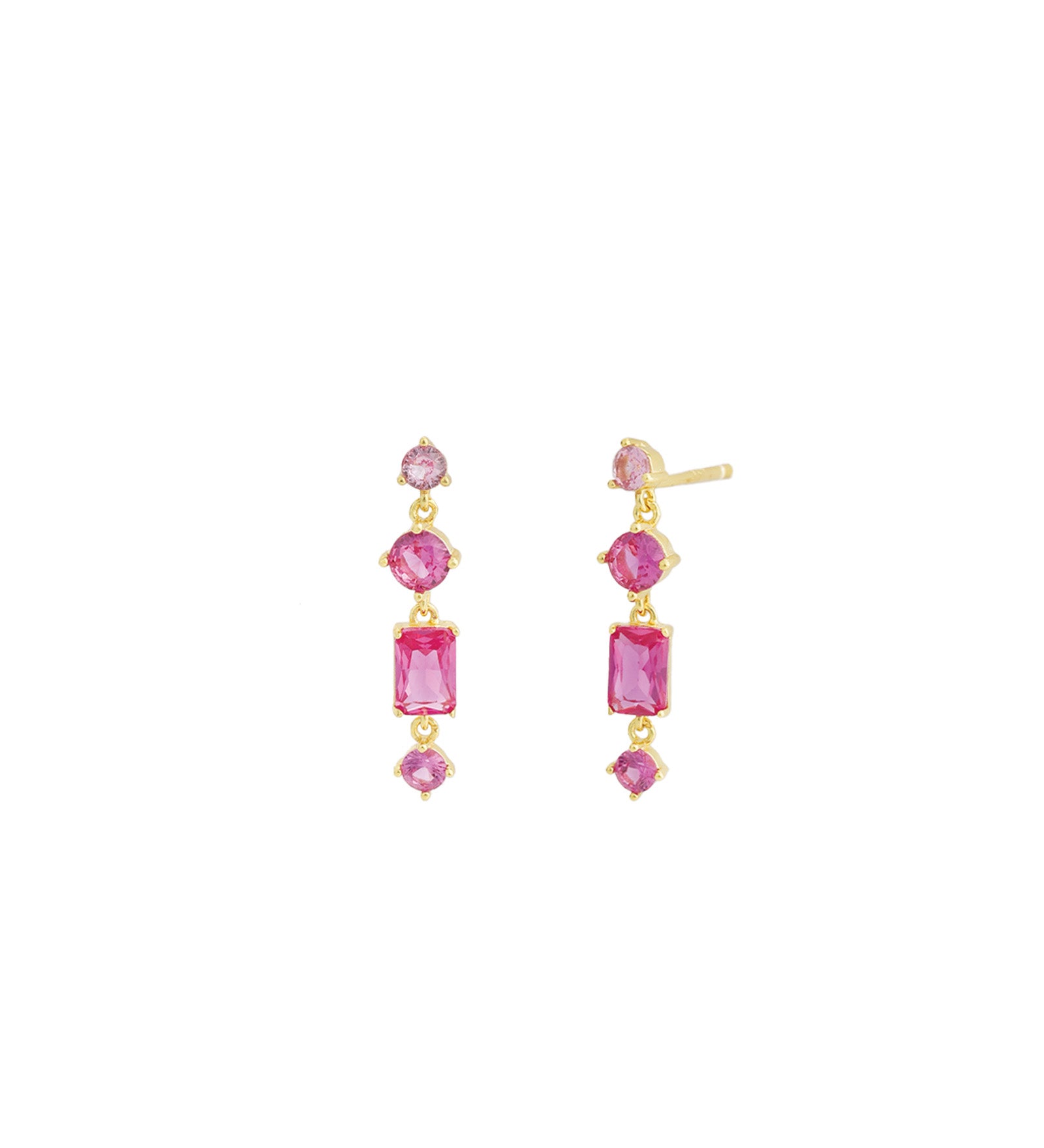 Quiet Icon-Four Stone Drop Earrings-Earrings-14k Gold Vermeil, Pink Tourmaline-Blue Ruby Jewellery-Vancouver Canada