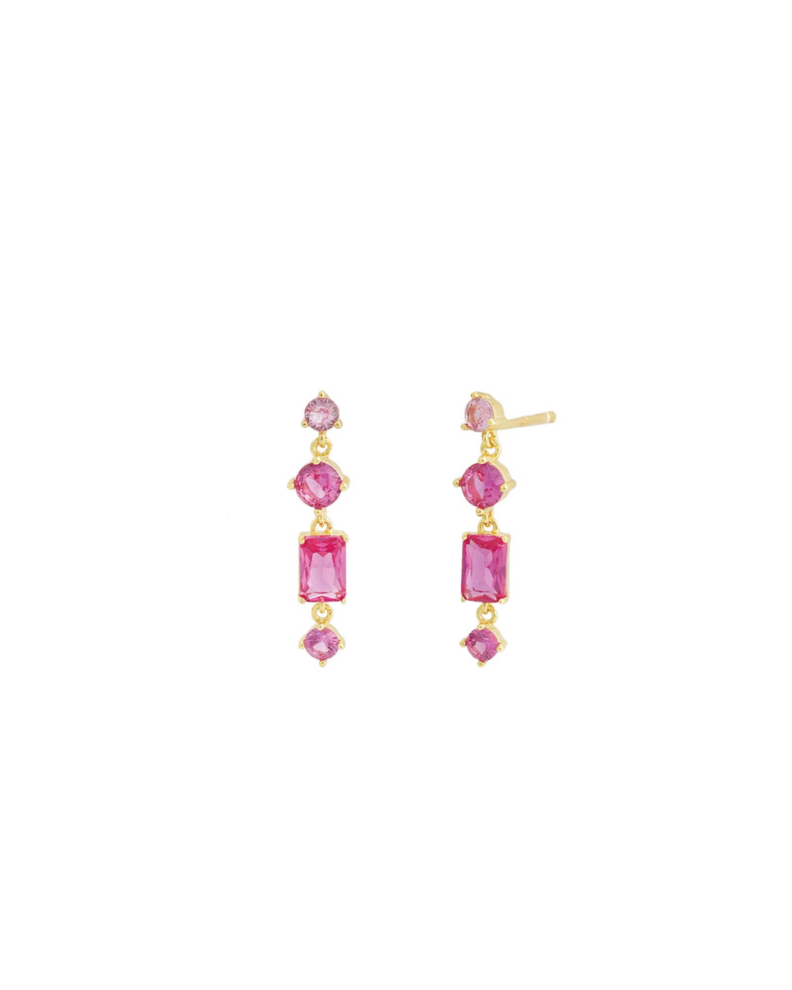 Quiet Icon-Four Stone Drop Earrings-Earrings-14k Gold Vermeil, Pink Tourmaline-Blue Ruby Jewellery-Vancouver Canada