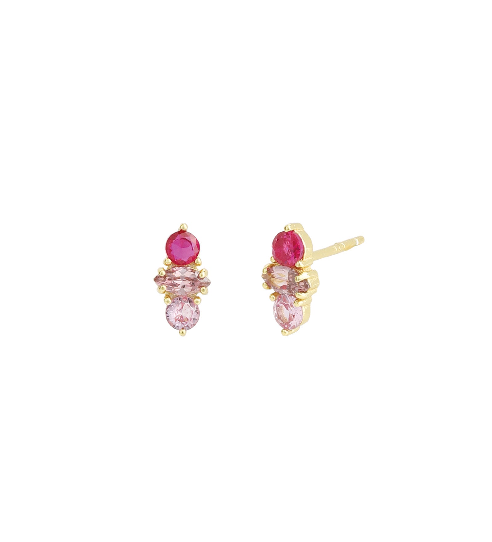 Quiet Icon-Center Marquise Studs-Earrings-14k Gold Vermeil, Pink Sapphire-Blue Ruby Jewellery-Vancouver Canada