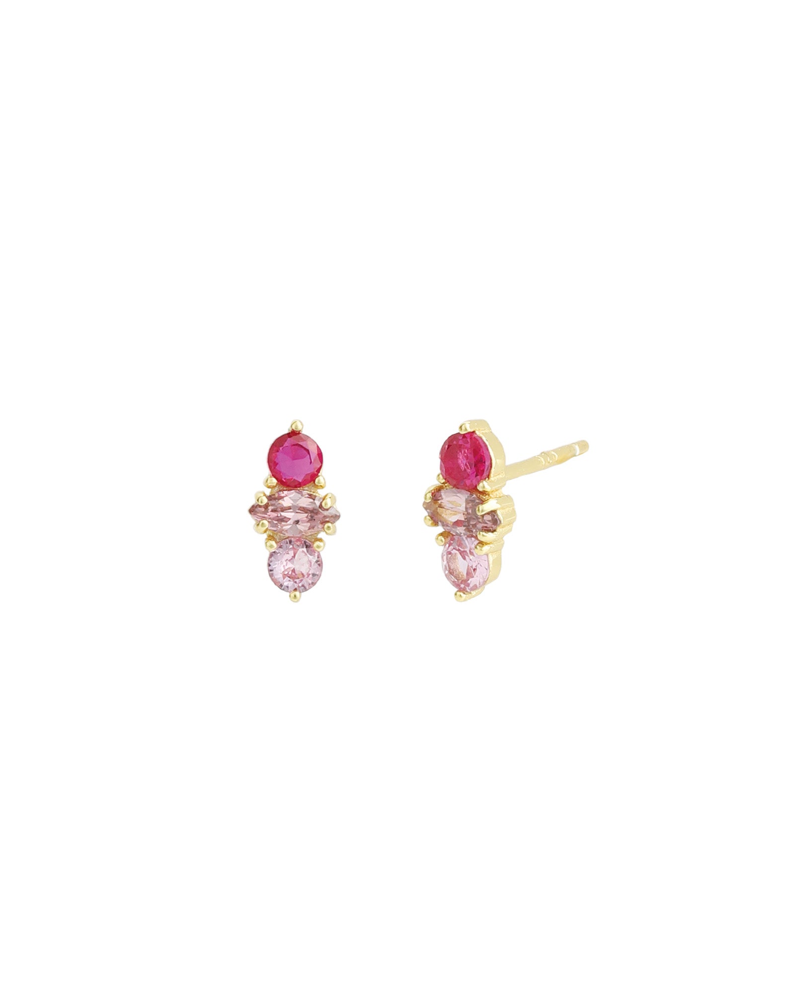 Quiet Icon-Center Marquise Studs-Earrings-14k Gold Vermeil, Pink Sapphire-Blue Ruby Jewellery-Vancouver Canada