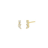 Quiet Icon-Three Mix Shape CZ Stud-Earrings-14k Gold Vermeil, Cubic Zirconia-Blue Ruby Jewellery-Vancouver Canada