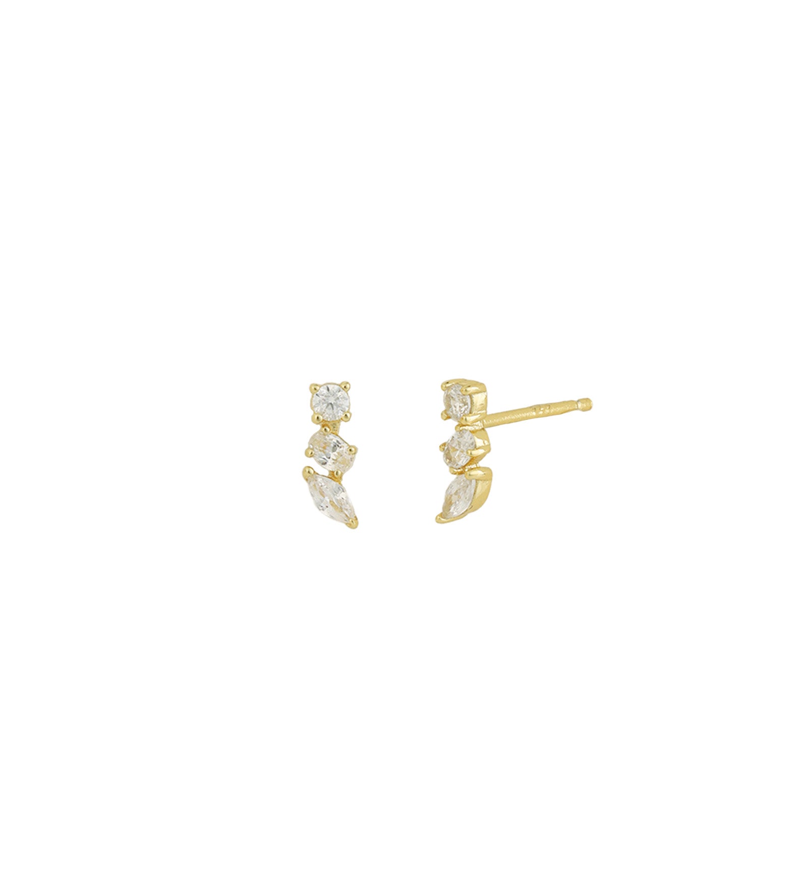 Quiet Icon-Three Mix Shape CZ Stud-Earrings-14k Gold Vermeil, Cubic Zirconia-Blue Ruby Jewellery-Vancouver Canada