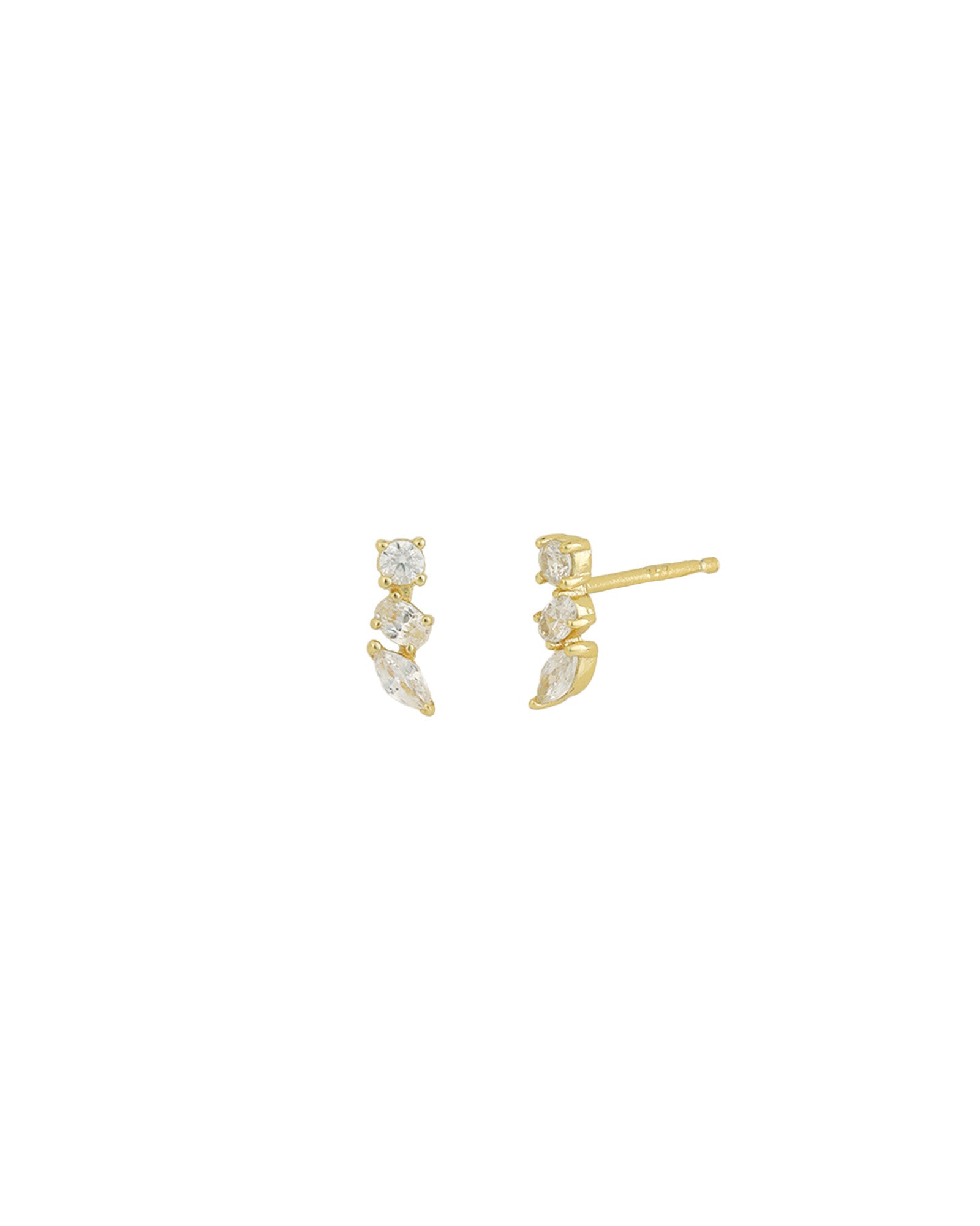Quiet Icon-Three Mix Shape CZ Stud-Earrings-14k Gold Vermeil, Cubic Zirconia-Blue Ruby Jewellery-Vancouver Canada