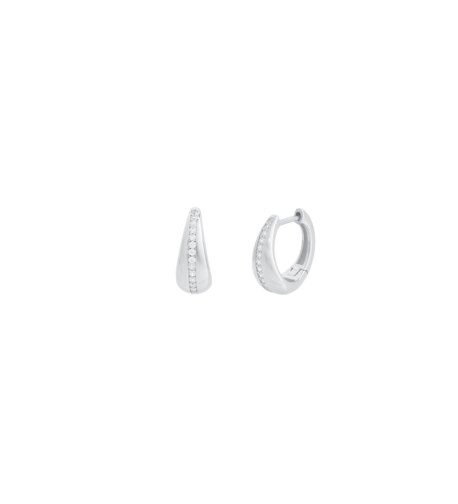 CZ Tapered Huggie Rhodium Plated Sterling Silver, Cubic Zirconia