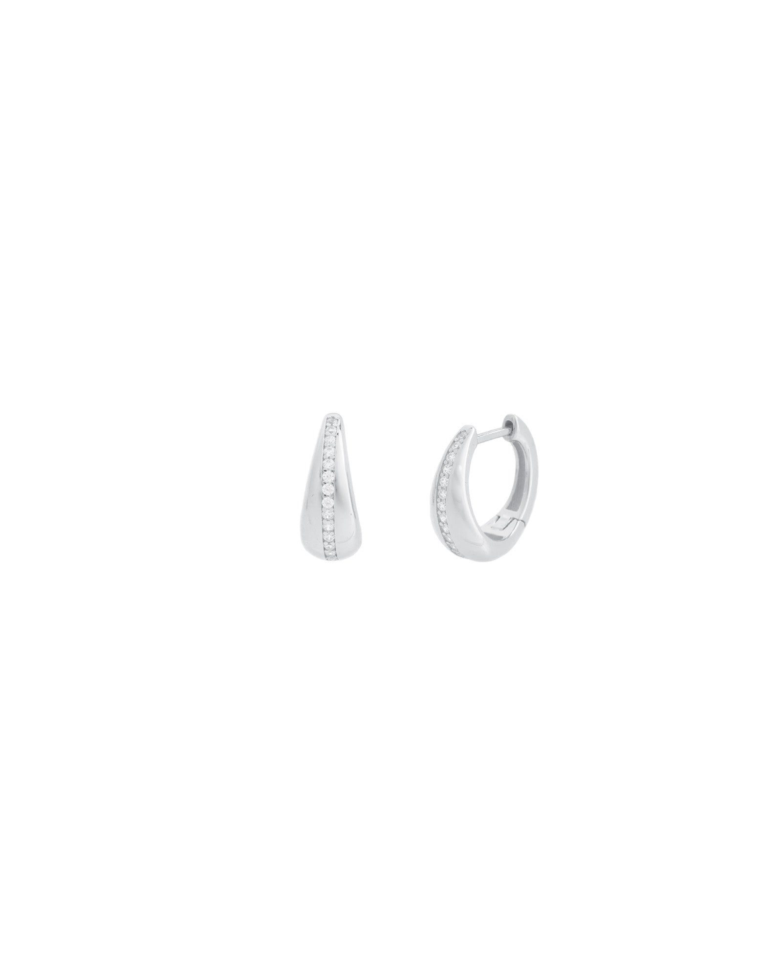 CZ Tapered Huggie Rhodium Plated Sterling Silver, Cubic Zirconia