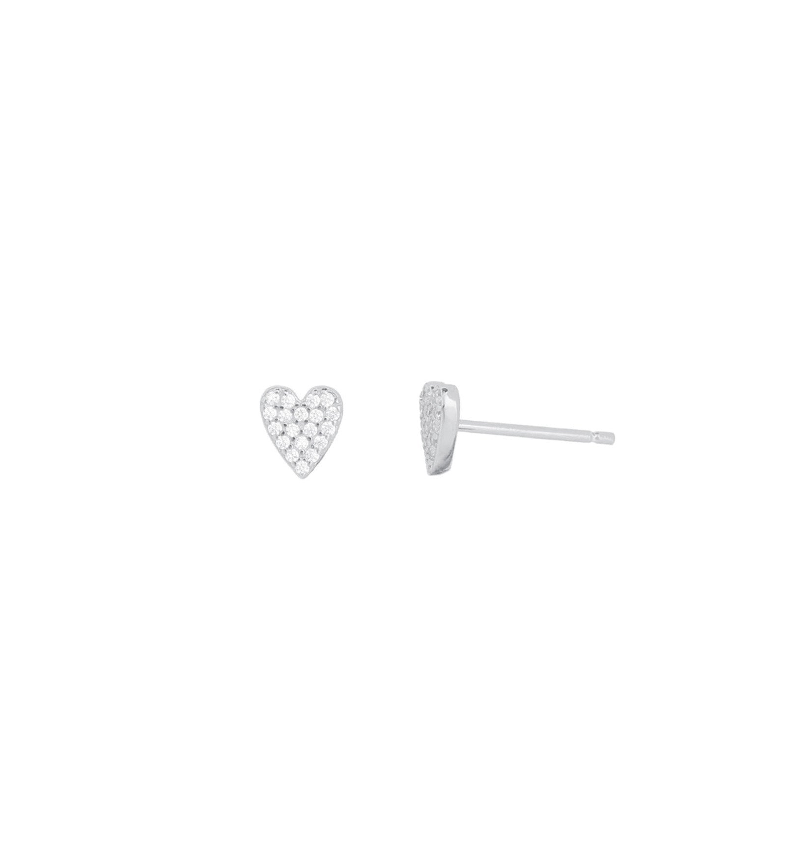 Quiet Icon-Heart Pavé Stud | 6mm-Earrings-Rhodium Plated Sterling Silver, Cubic Zirconia-Blue Ruby Jewellery-Vancouver Canada
