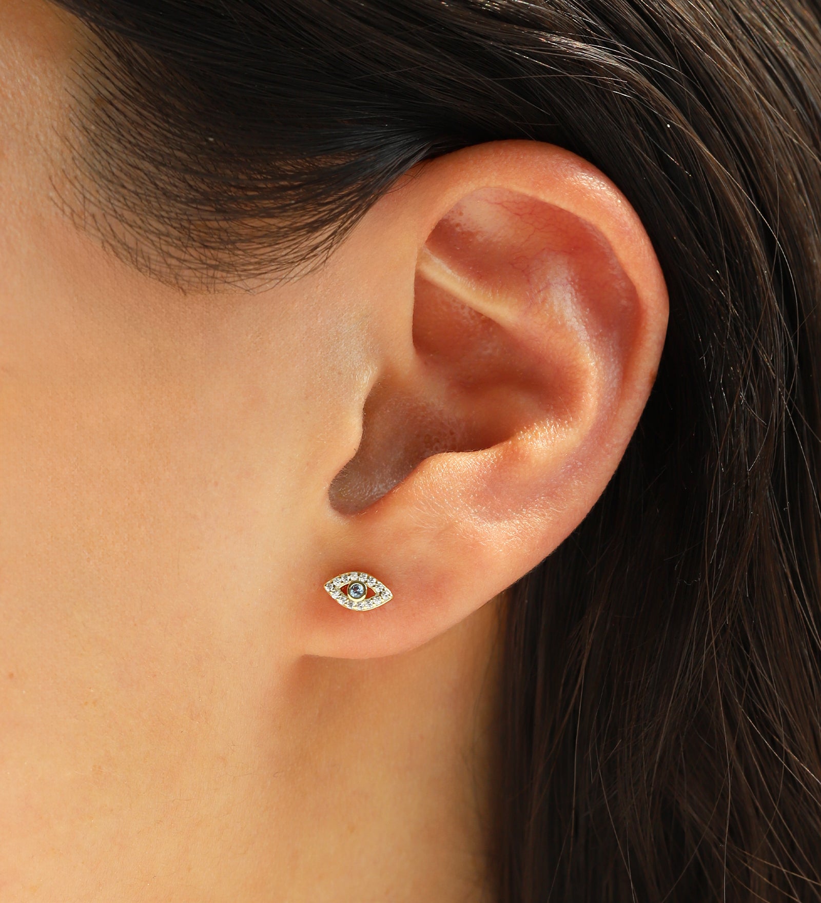 Quiet Icon-Pavé Evil Eye Stone Stud-Earrings-Blue Ruby Jewellery-Vancouver Canada