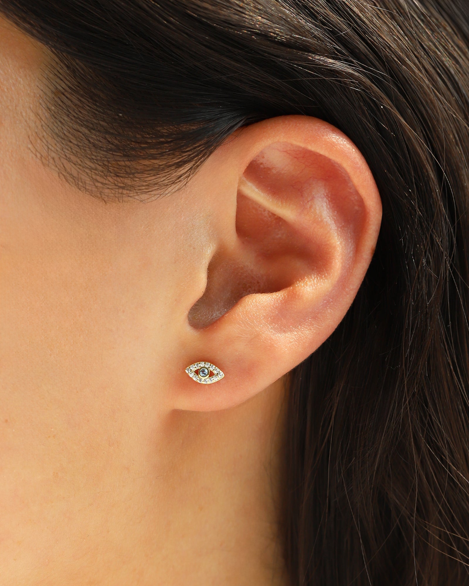 Quiet Icon-Pavé Evil Eye Stone Stud-Earrings-Blue Ruby Jewellery-Vancouver Canada