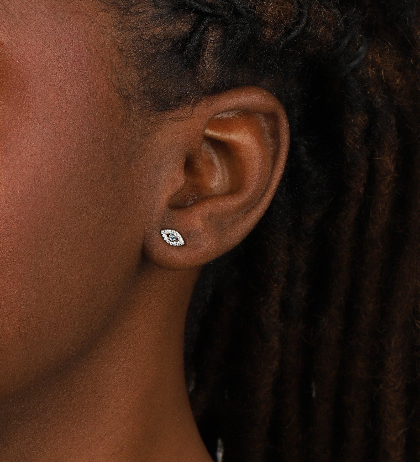 Quiet Icon-Pavé Evil Eye Stone Single Stud-Earrings-Blue Ruby Jewellery-Vancouver Canada