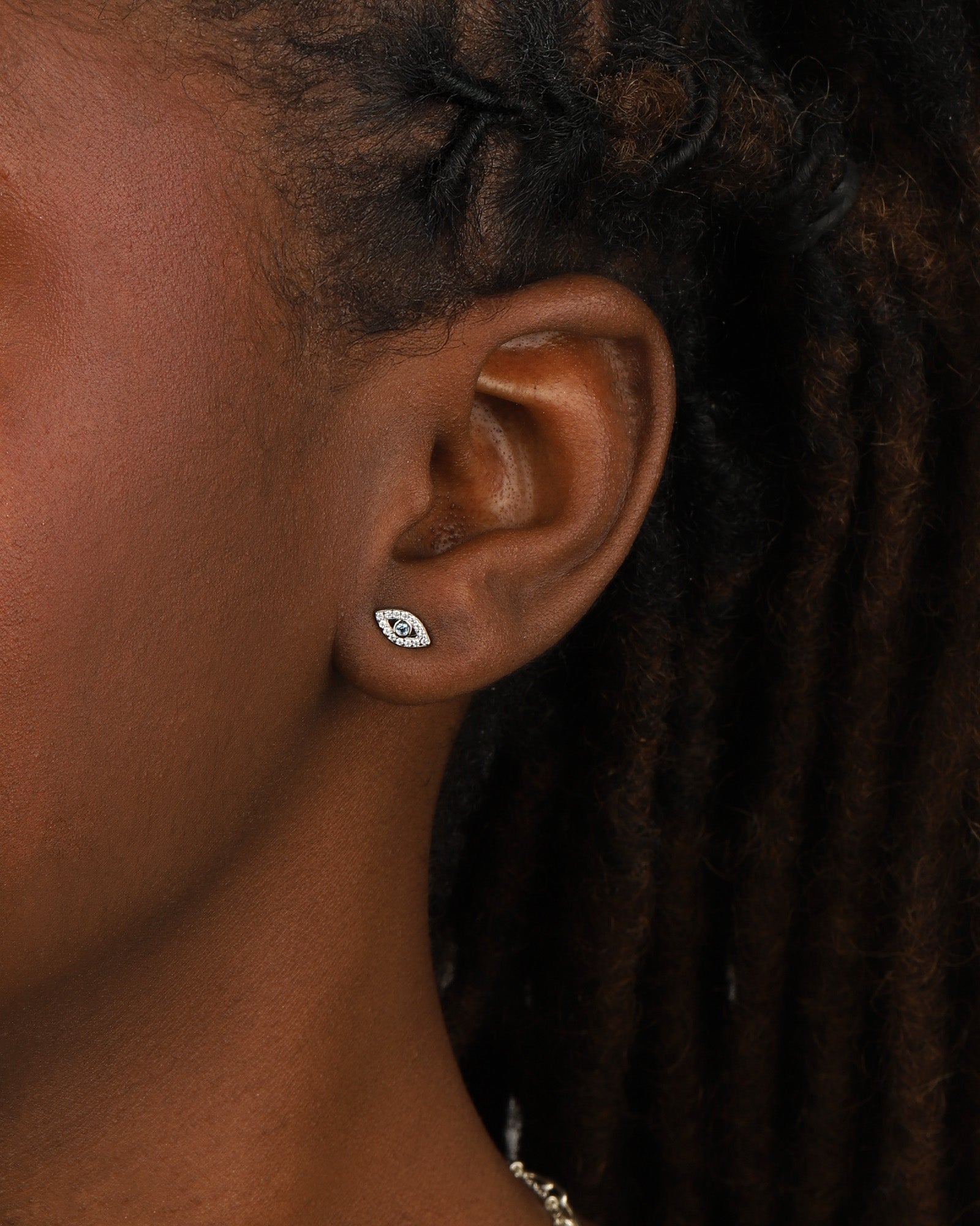 Quiet Icon-Pavé Evil Eye Stone Single Stud-Earrings-Blue Ruby Jewellery-Vancouver Canada