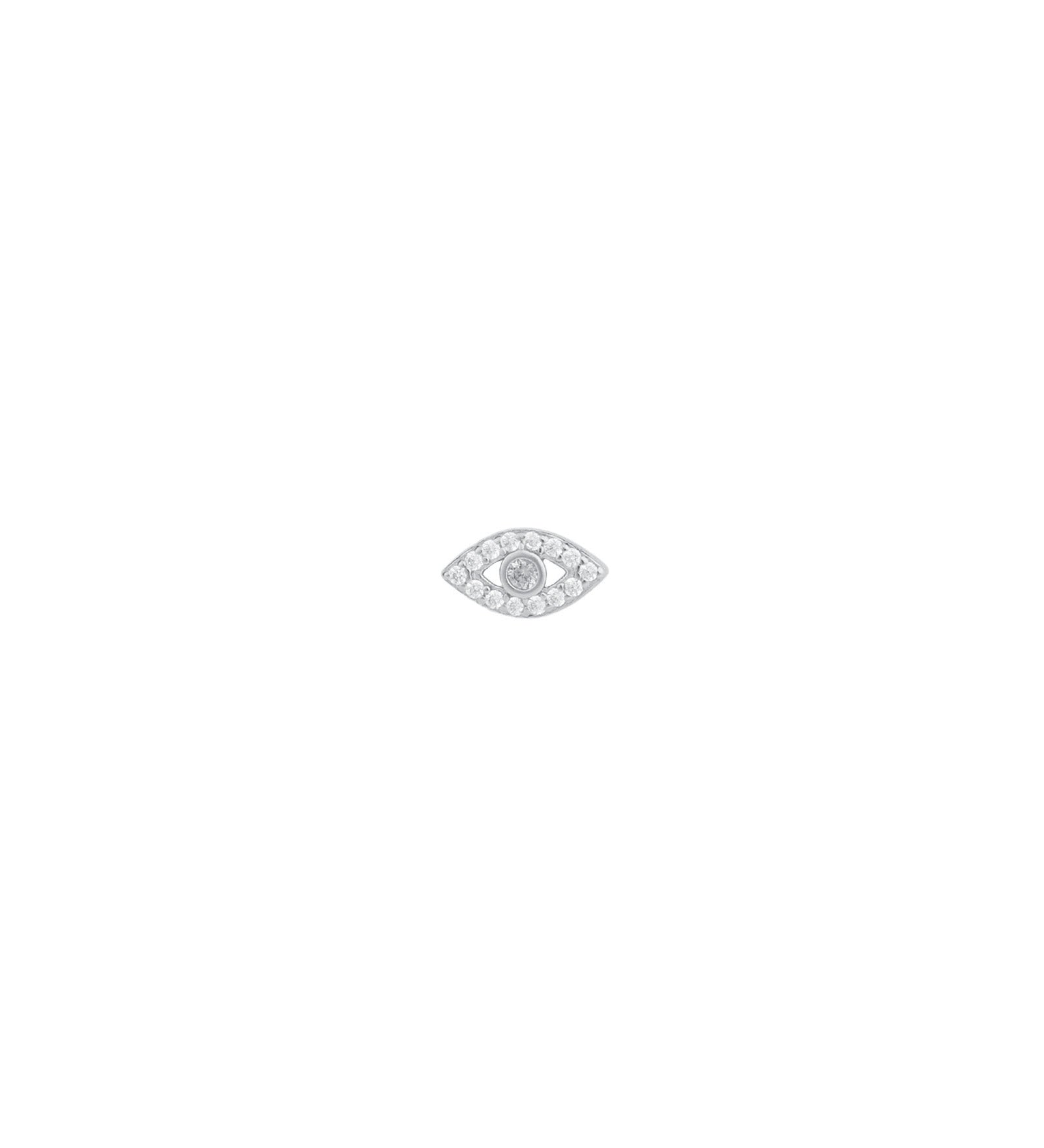 Quiet Icon-Pavé Evil Eye Stone Stud-Earrings-Rhodium Plated Sterling Silver, Cubic Zirconia, Blue Sapphire-Blue Ruby Jewellery-Vancouver Canada