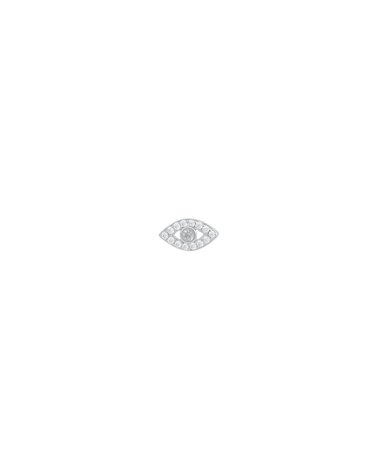Quiet Icon-Pavé Evil Eye Stone Stud-Earrings-Rhodium Plated Sterling Silver, Cubic Zirconia, Blue Sapphire-Blue Ruby Jewellery-Vancouver Canada