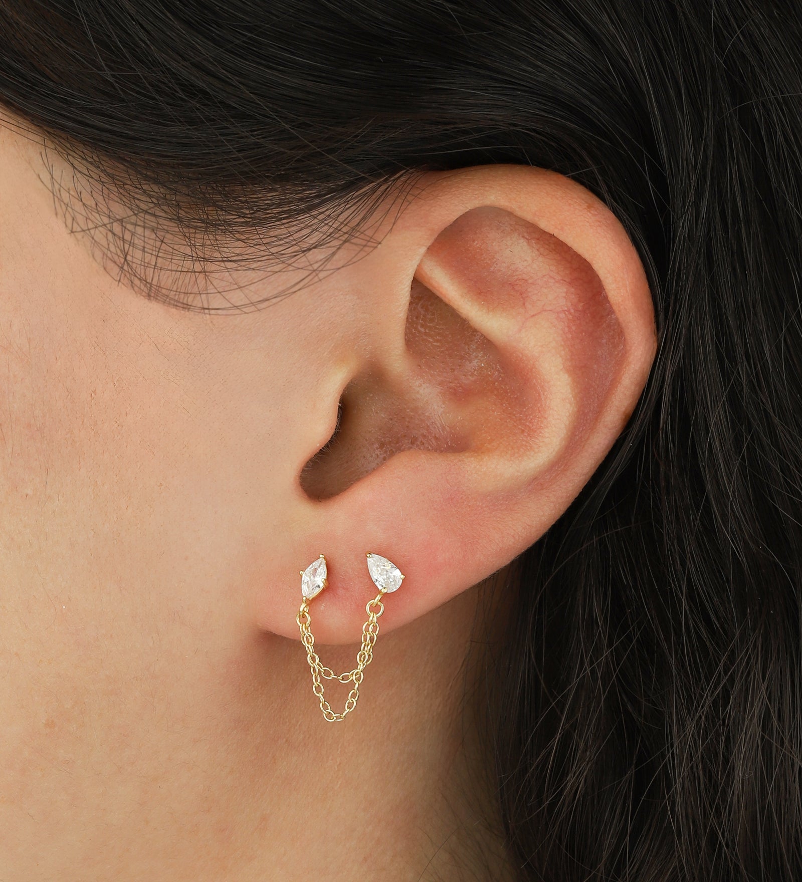 Quiet Icon-Marquise & Teardrop Chain Stud-Earrings-Blue Ruby Jewellery-Vancouver Canada
