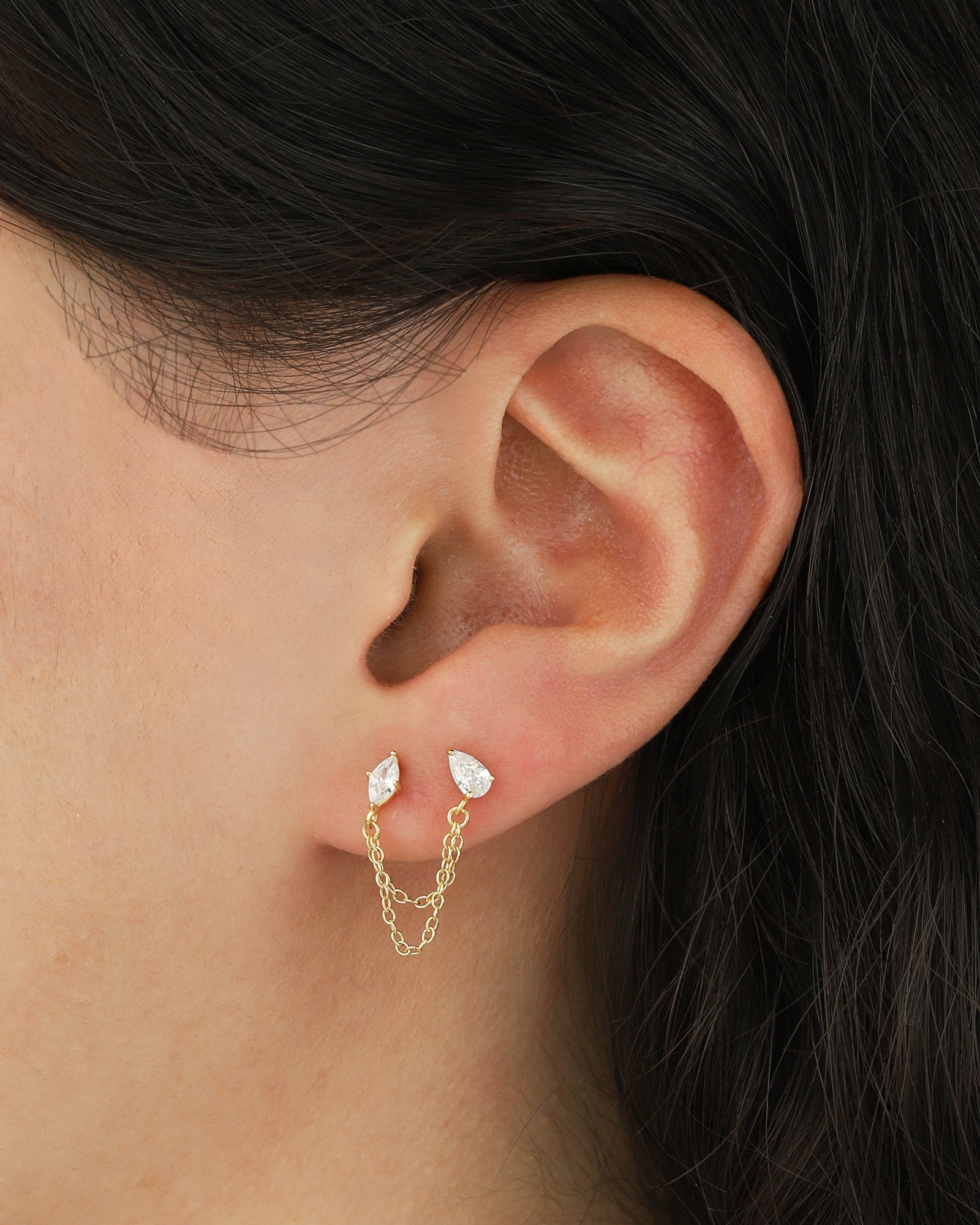 Quiet Icon-Marquise & Teardrop Chain Stud-Earrings-Blue Ruby Jewellery-Vancouver Canada