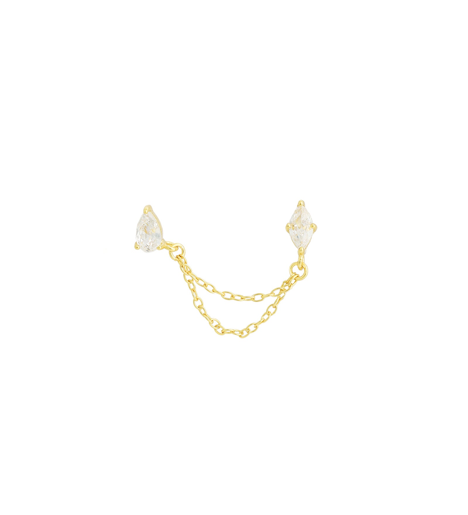 Marquise & Teardrop Chain Stud 14k Gold Vermeil, Cubic Zirconia