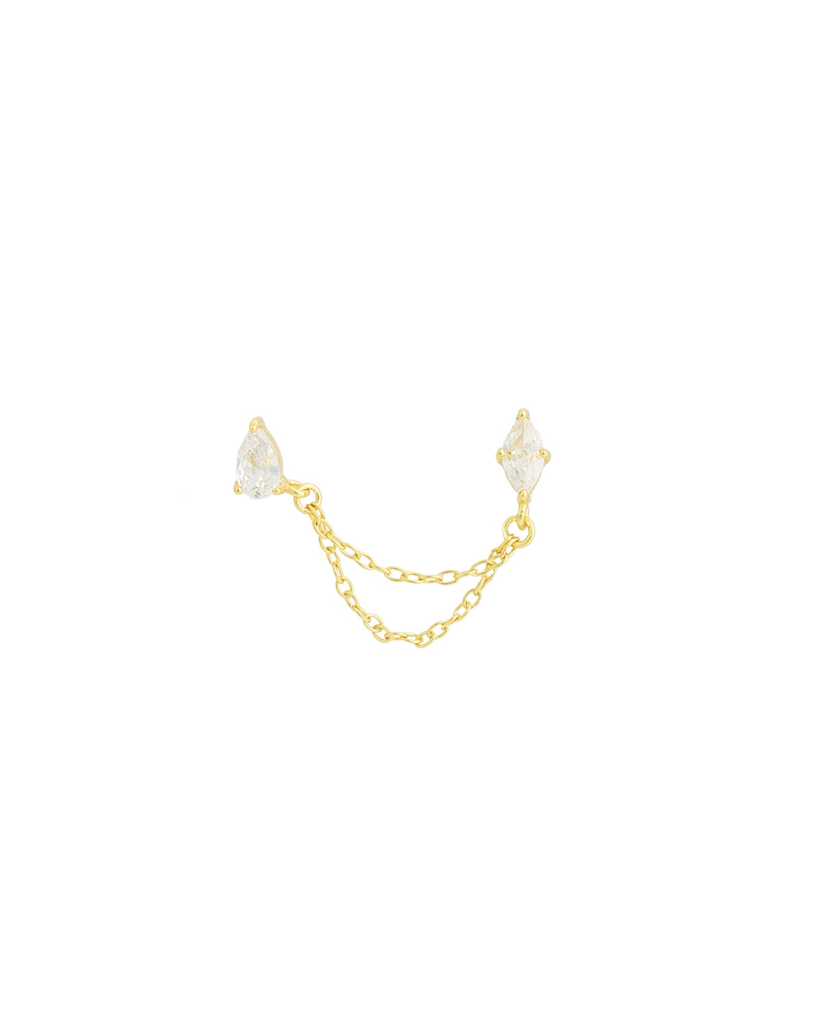 Marquise & Teardrop Chain Stud 14k Gold Vermeil, Cubic Zirconia