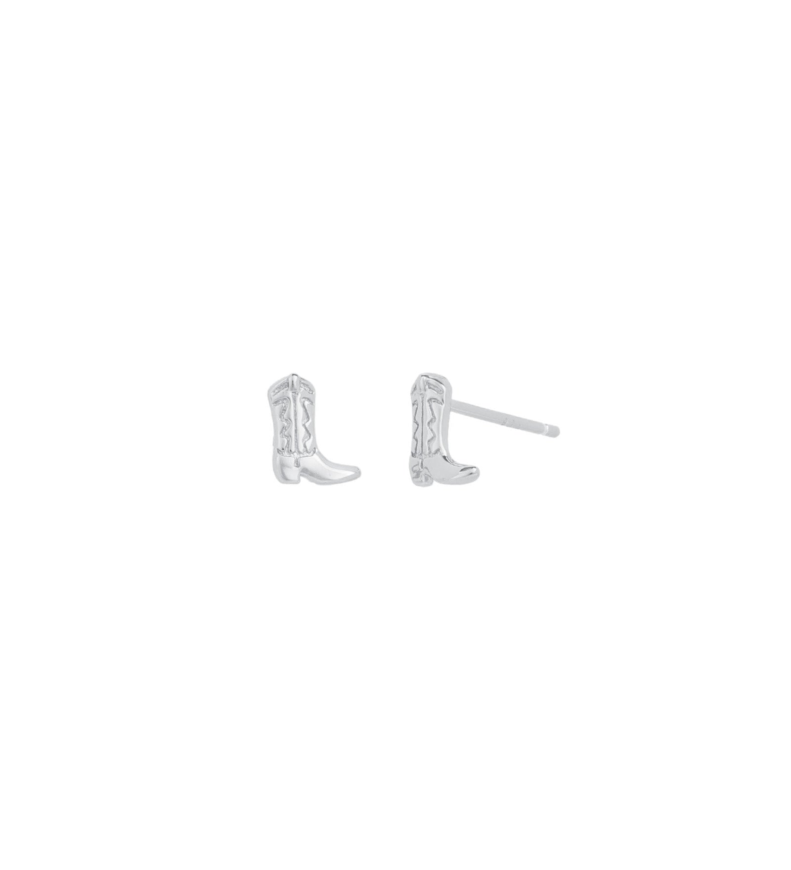 Quiet Icon-Cowboy Boot Stud-Earrings-Rhodium Plated Sterling Silver-Blue Ruby Jewellery-Vancouver Canada
