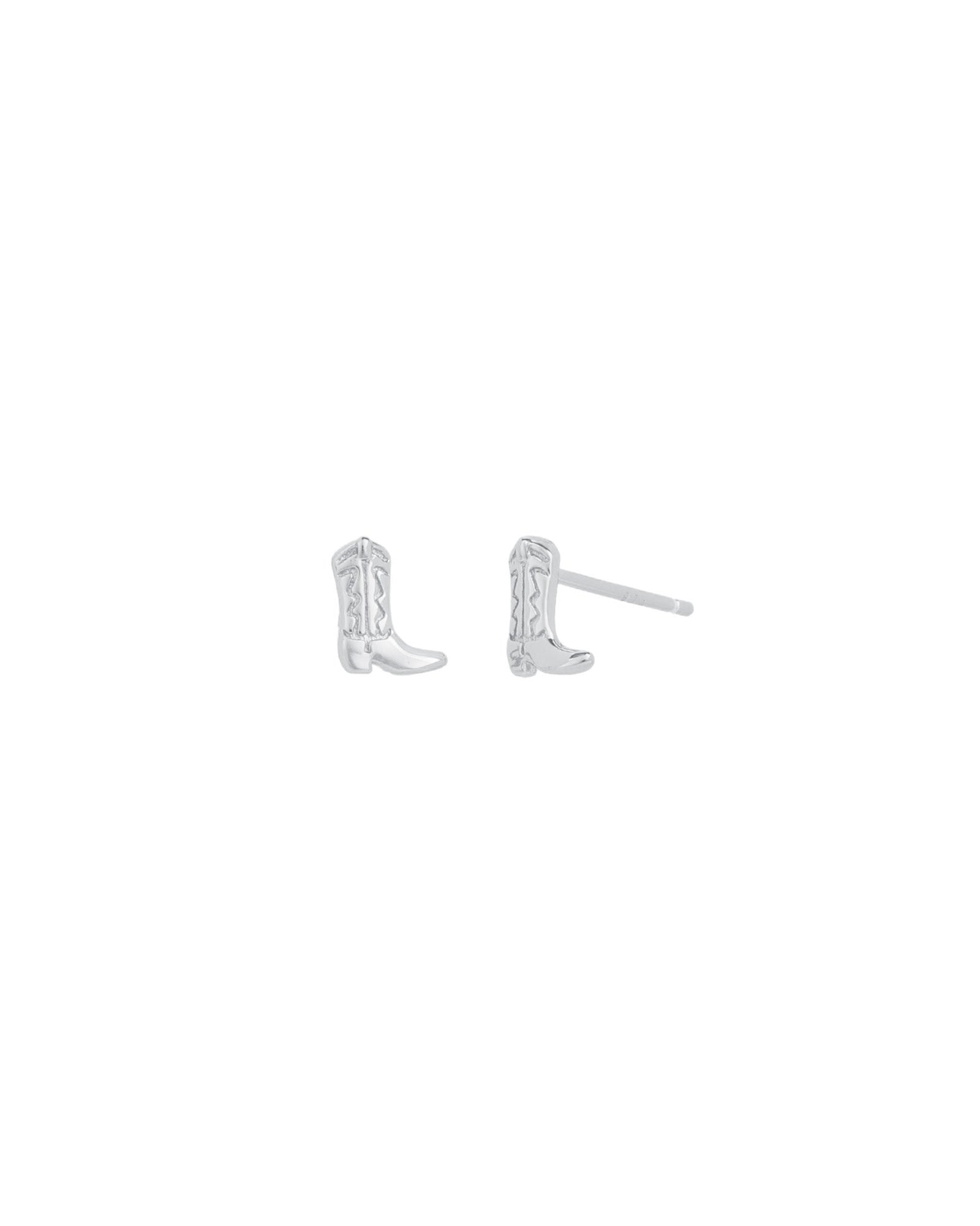 Quiet Icon-Cowboy Boot Stud-Earrings-Rhodium Plated Sterling Silver-Blue Ruby Jewellery-Vancouver Canada