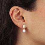 Quiet Icon-Square Swirl Pearl Drop Studs-Earrings-Blue Ruby Jewellery-Vancouver Canada