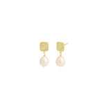 Quiet Icon-Square Swirl Pearl Drop Studs-Earrings-14k Gold Vermeil, White Pearl-Blue Ruby Jewellery-Vancouver Canada