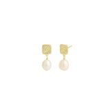 Quiet Icon-Square Swirl Pearl Drop Studs-Earrings-14k Gold Vermeil, White Pearl-Blue Ruby Jewellery-Vancouver Canada