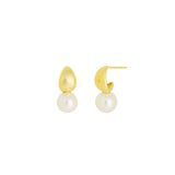 Quiet Icon-Tapered Pearl Drop Hoop-Earrings-14k Gold Vermeil, White Pearl-Blue Ruby Jewellery-Vancouver Canada