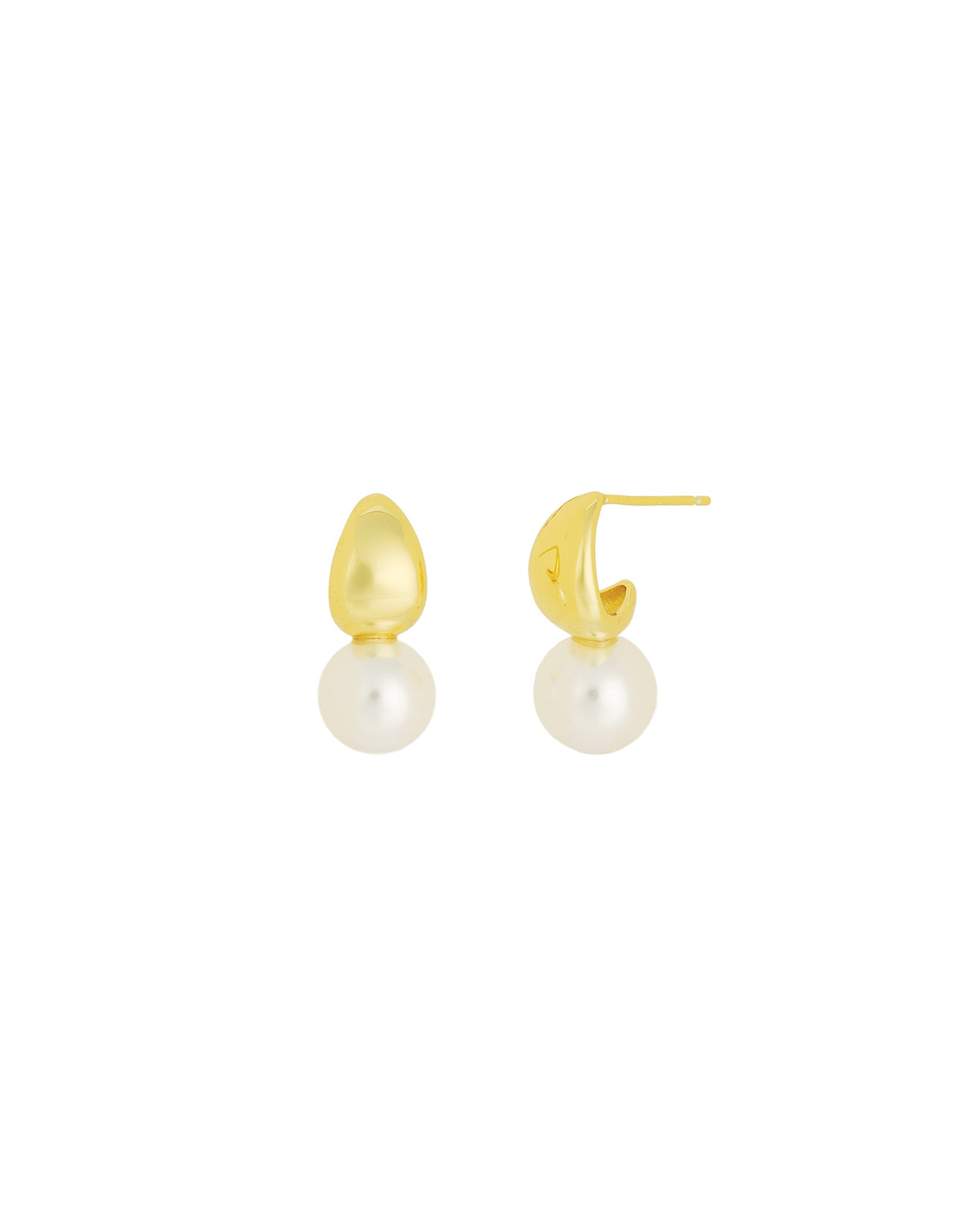 Quiet Icon-Tapered Pearl Drop Hoop-Earrings-14k Gold Vermeil, White Pearl-Blue Ruby Jewellery-Vancouver Canada