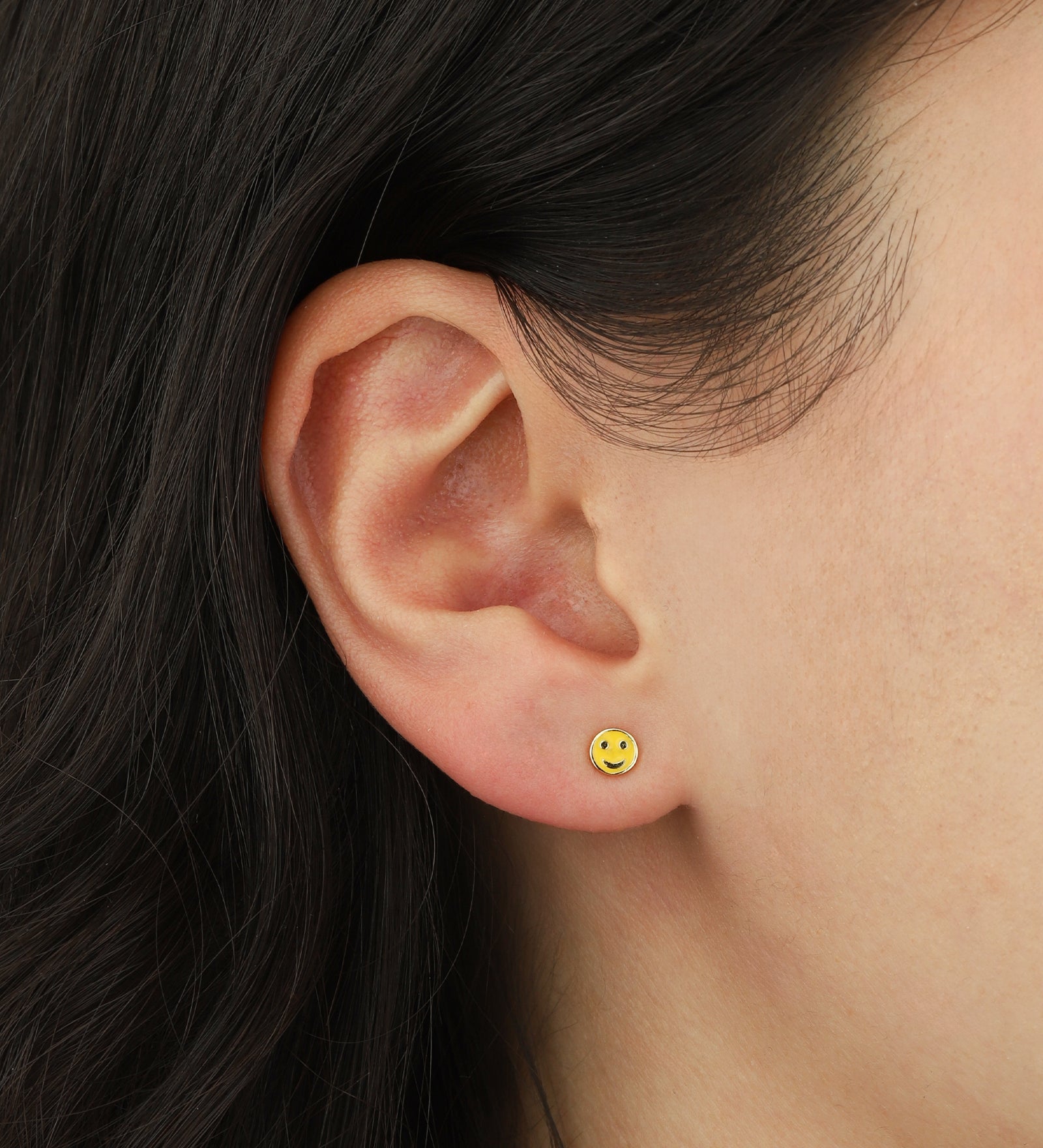 Quiet Icon-Smiley Face Enamel Stud-Earrings-Blue Ruby Jewellery-Vancouver Canada