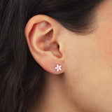 Quiet Icon-Daisy Enamel CZ Stud-Earrings-Blue Ruby Jewellery-Vancouver Canada