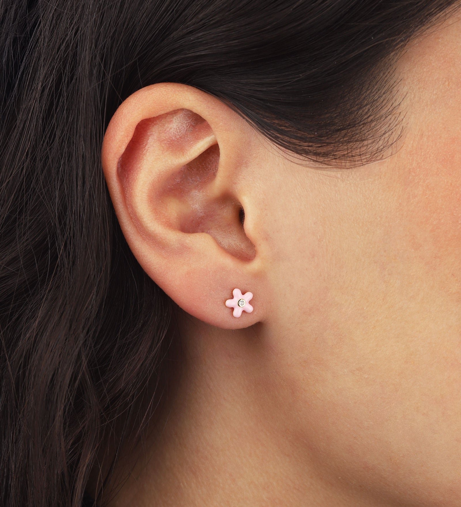 Quiet Icon-Daisy Enamel CZ Stud-Earrings-Blue Ruby Jewellery-Vancouver Canada