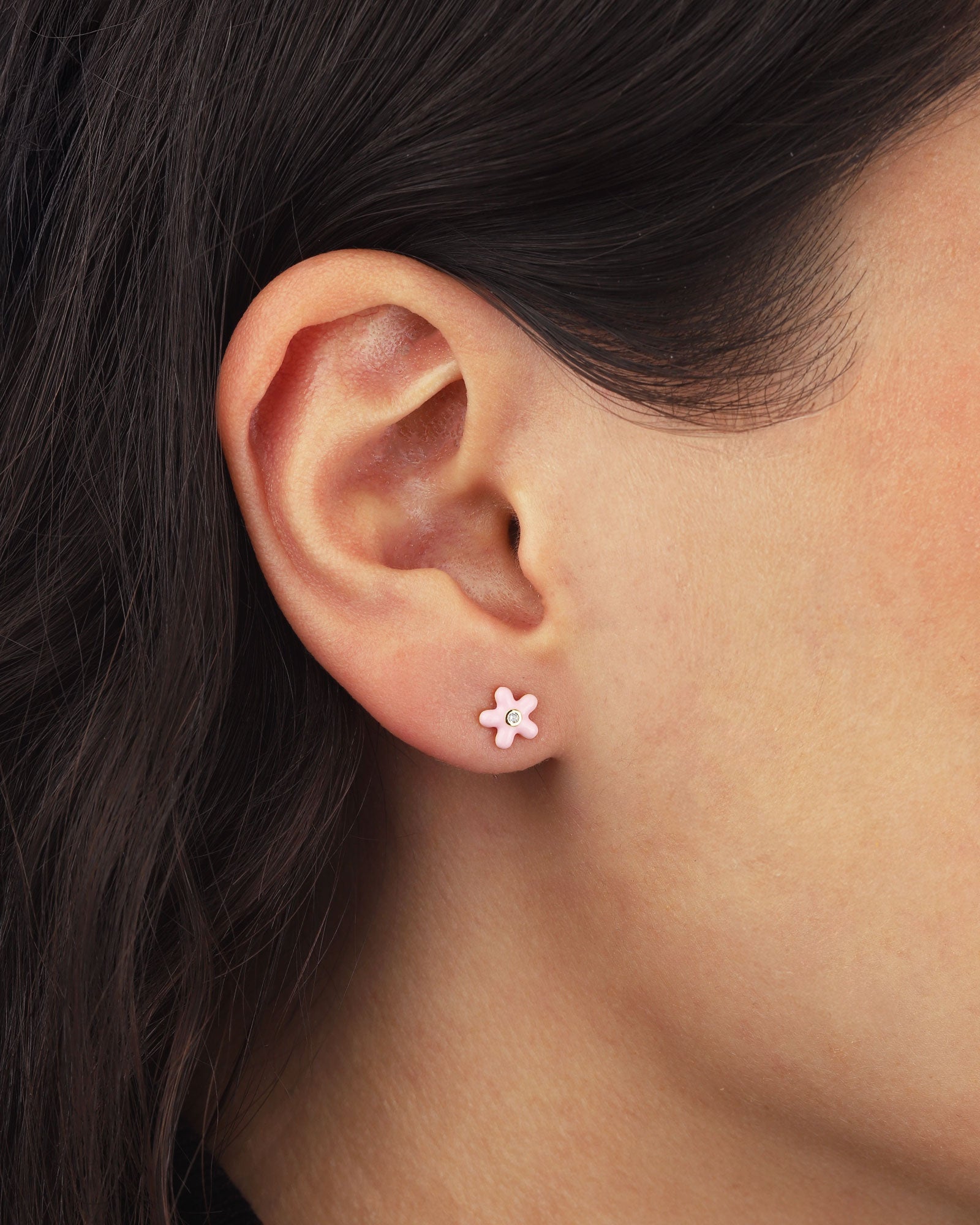 Quiet Icon-Daisy Enamel CZ Stud-Earrings-Blue Ruby Jewellery-Vancouver Canada