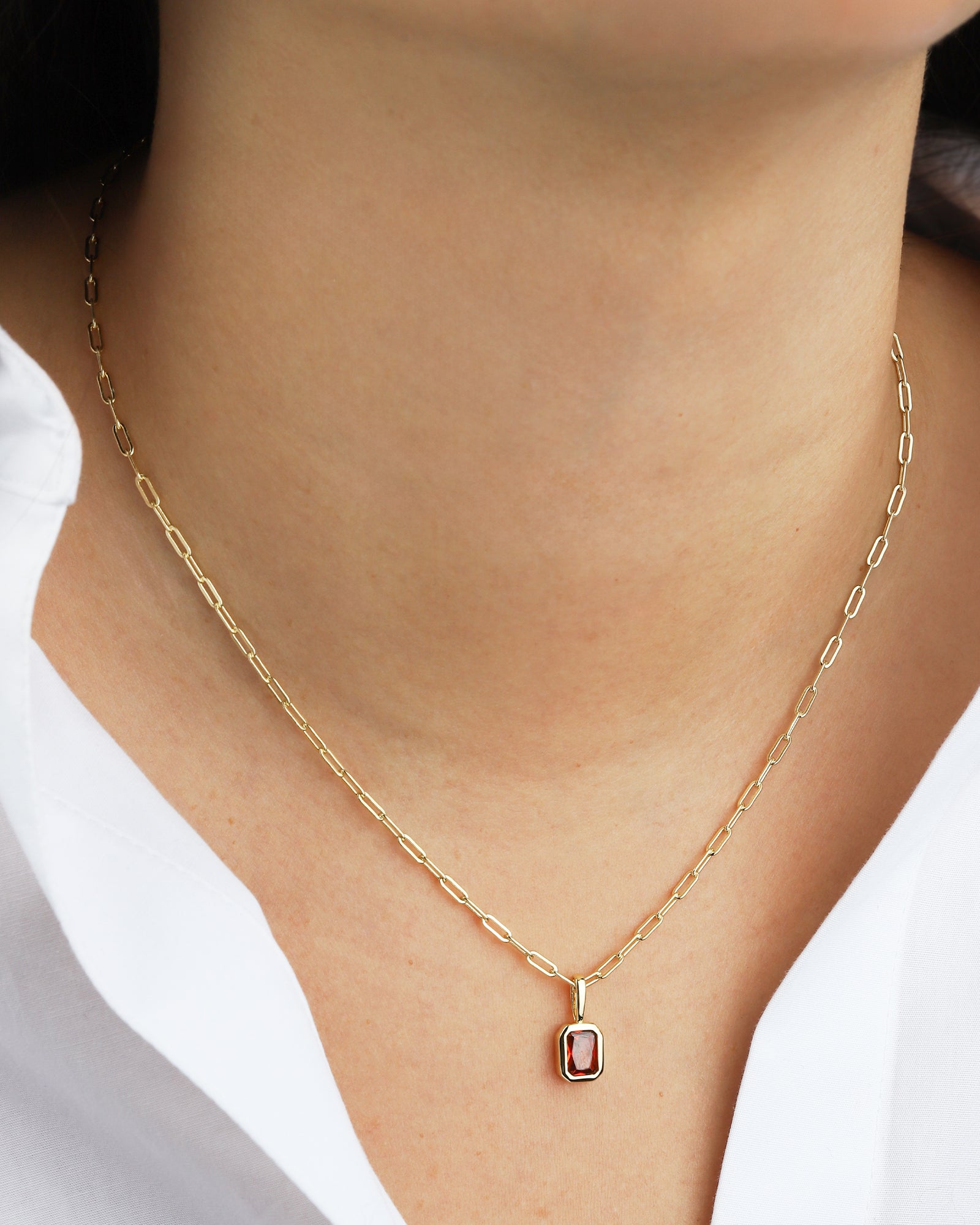 Quiet Icon-Emerald Cut Birthstone Paperclip Necklace-Necklaces-Blue Ruby Jewellery-Vancouver Canada