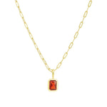 Quiet Icon-Emerald Cut Birthstone Paperclip Necklace-Necklaces-14k Gold Vermeil, Garnet - January-Blue Ruby Jewellery-Vancouver Canada
