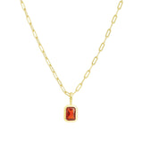 Quiet Icon-Emerald Cut Birthstone Paperclip Necklace-Necklaces-14k Gold Vermeil, Garnet - January-Blue Ruby Jewellery-Vancouver Canada