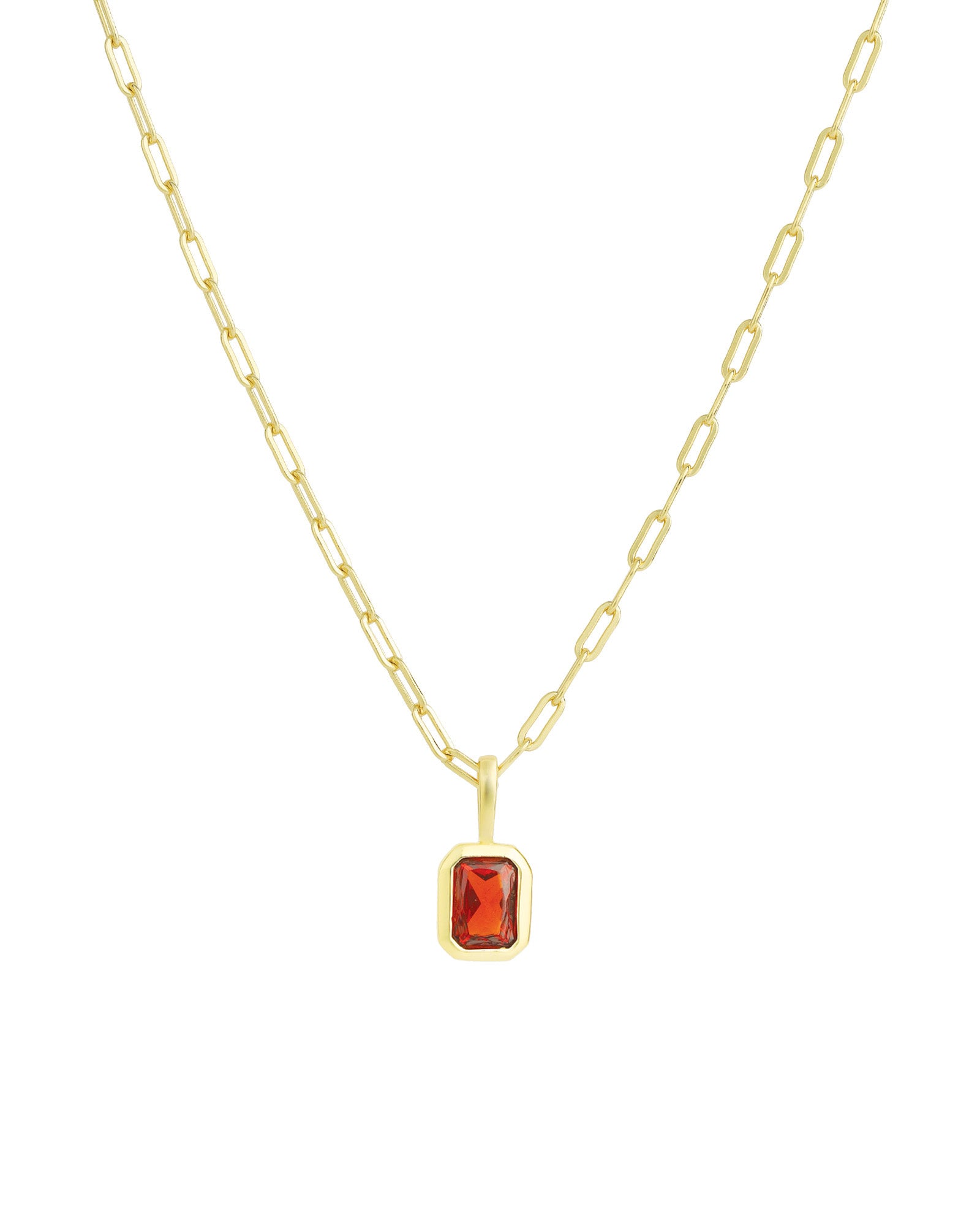 Quiet Icon-Emerald Cut Birthstone Paperclip Necklace-Necklaces-14k Gold Vermeil, Garnet - January-Blue Ruby Jewellery-Vancouver Canada
