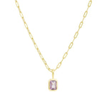 Quiet Icon-Emerald Cut Birthstone Paperclip Necklace-Necklaces-14k Gold Vermeil, Amethyst - February-Blue Ruby Jewellery-Vancouver Canada
