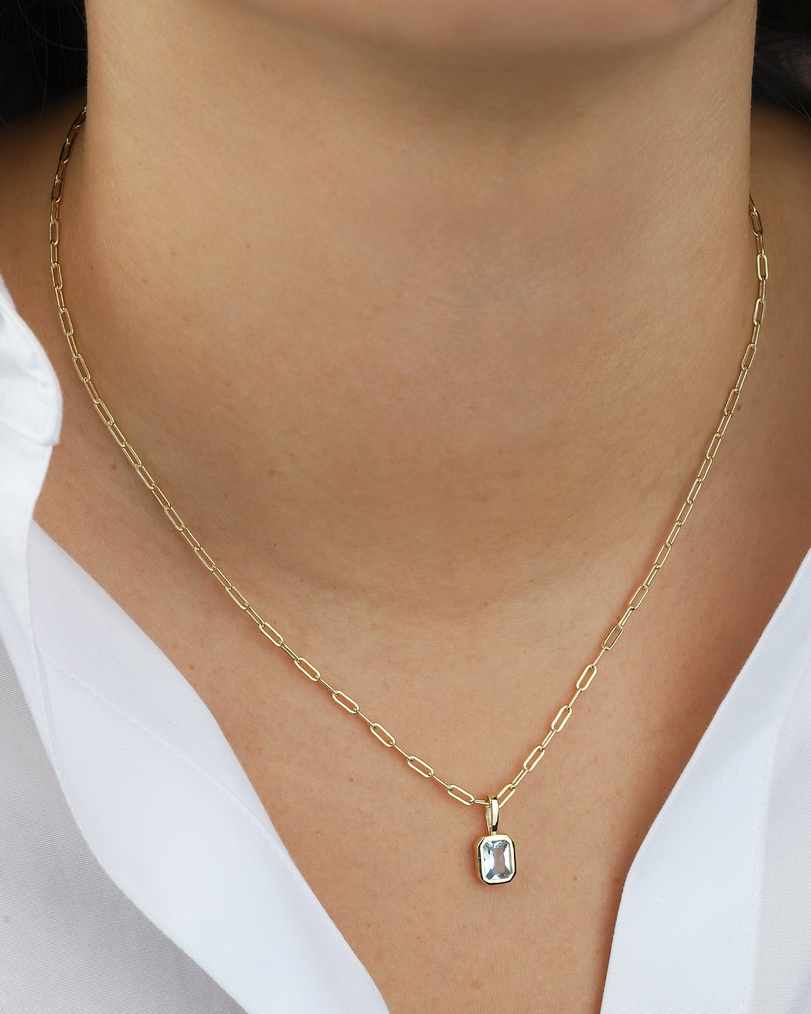 Quiet Icon-Emerald Cut Birthstone Paperclip Necklace-Necklaces-Blue Ruby Jewellery-Vancouver Canada